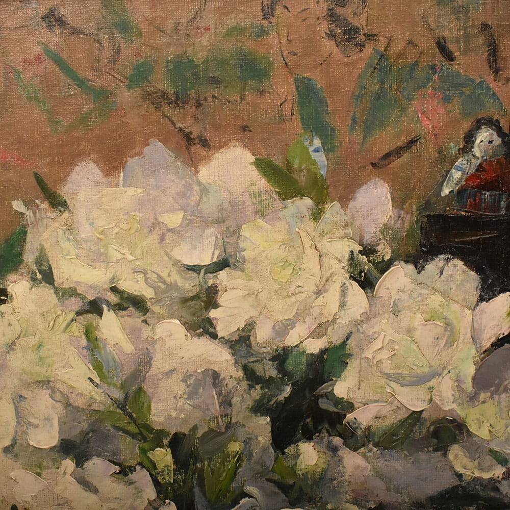 QF771 7a antique floral painting flower oil still life XIX